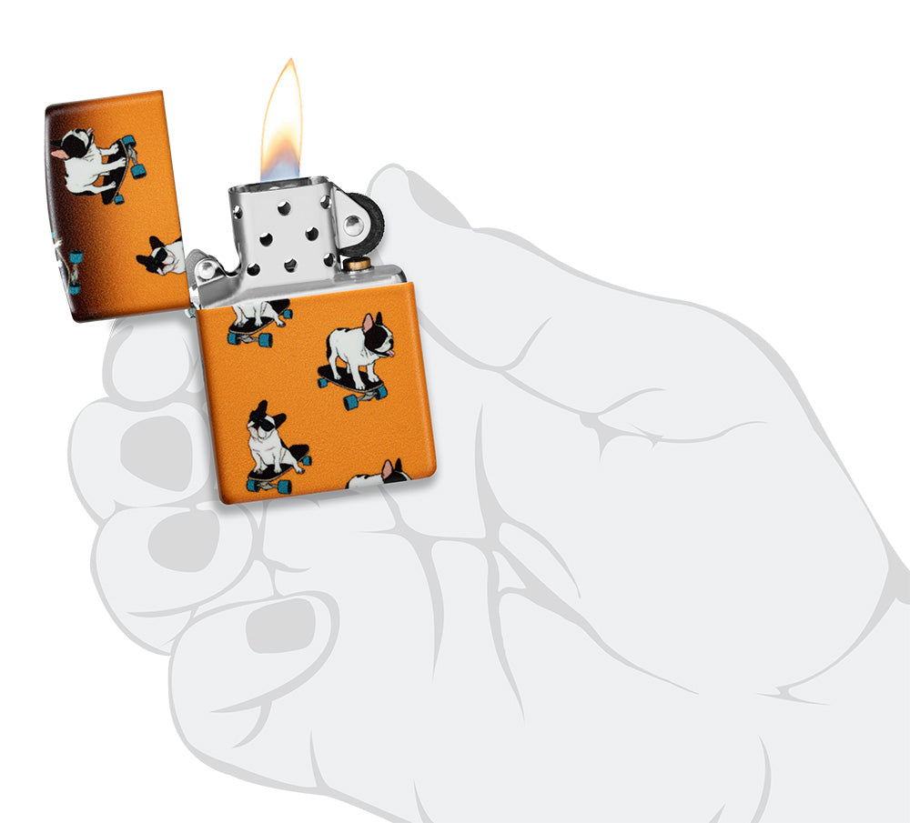 Wzór nawiązujący do buldogów na deskorolkach