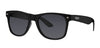 Okulary przeciwsłoneczne Zippo Widok z przodu 3/4 kąta z czarnymi soczewkami i czarną oprawką i srebrnym logo Zippo