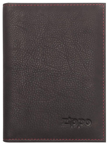 Widok z przodu portfel na karty kredytowe brązowy z logo Zippo