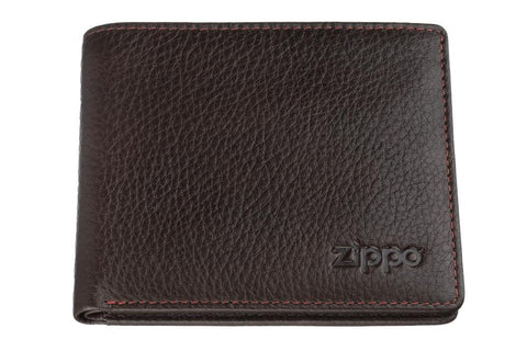 Widok z przodu portfel na karty kredytowe brązowy zamknięty z logo Zippo