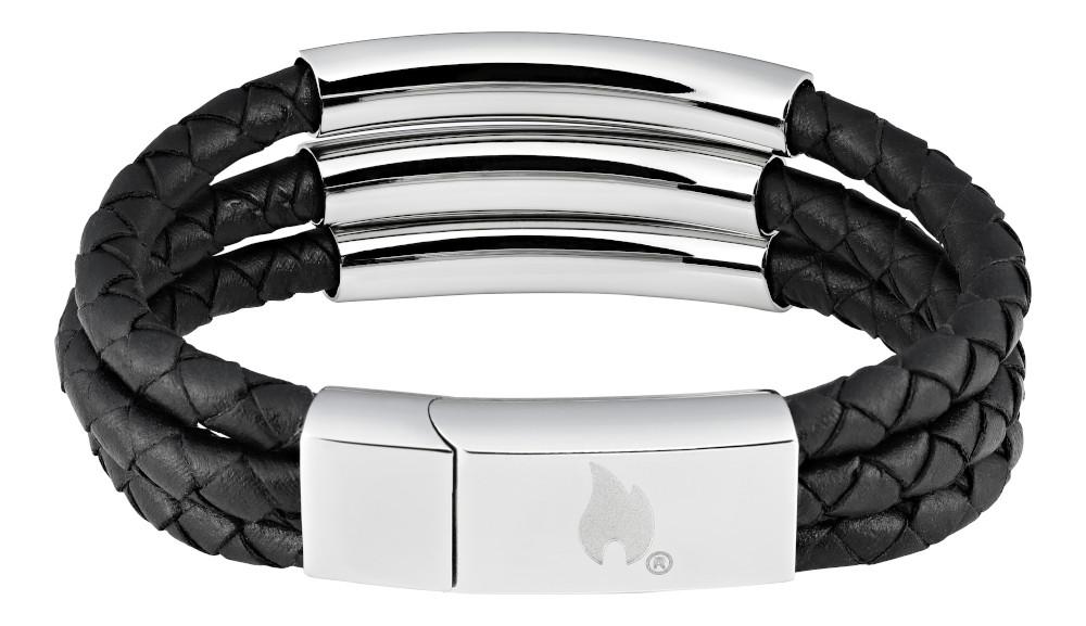 Widok z tyłu skórzana bransoletka Zippo z 3 rzemykami, każdy z tulejką ze stali nierdzewnej na środku