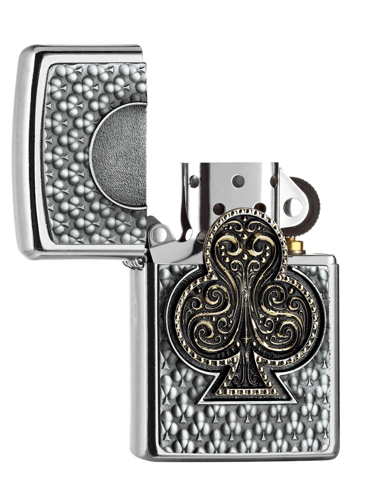 Zapalniczka Zippo emblemat z karcianym treflem otwarta