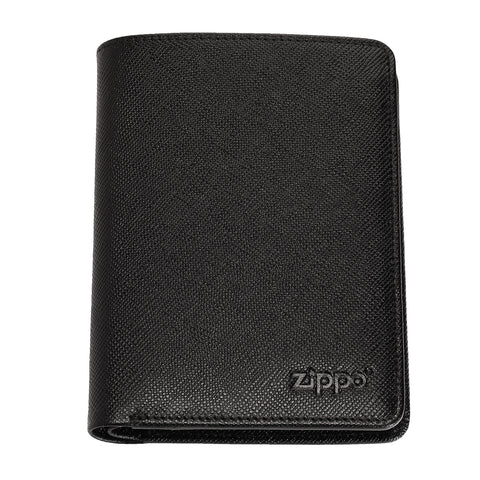 Portfel Zippo ze skóry saffiano z logo Zippo widok z przodu pionowy