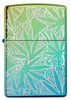 Zapalniczka Zippo z widokiem z przodu 360 stopni Design High Gloss Green z liśćmi konopi i grzybami