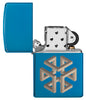 Zapalniczka Zippo niebieska z wysokim połyskiem kostka jako złudzenie optyczne otwarta