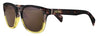 Zippo Okulary przeciwsłoneczne Widok z przodu ¾ kąta z kwadratową oprawką w brązowym marmurkowym kolorze i żółtą częścią w ramce