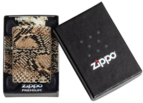 Zapalniczka Zippo z nadrukiem w kolorach skóry kobry z każdej strony w otwieranym pudełku upominkowym premium