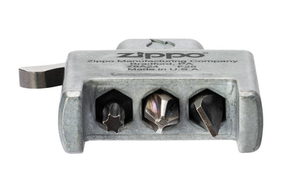 Śrubokręt Bit Safe z obudową o szczotkowanym chromowanym wykończeniu