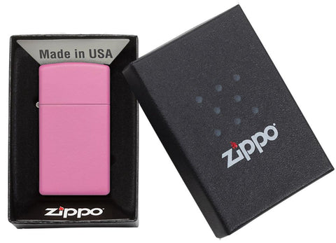 Zapalniczka Zippo Slim Pink Matt w otwartym pudełku