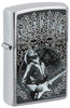 Zapalniczka Zippo Widok z przodu ¾ kąta szczotkowany chrom z wizerunkiem Erica Claptona autorstwa Rona Pownalla