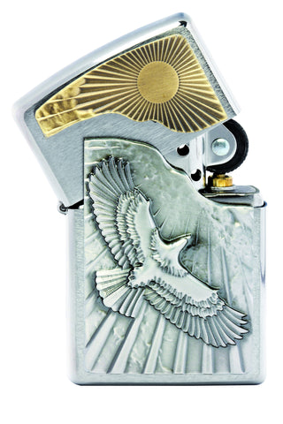Zapalniczka Zippo emblemat z orłem lecącym w kierunku słońca otwarta
