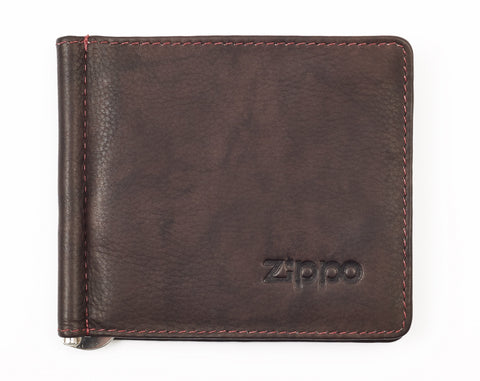 Widok z przodu zamknięty portfel z klipsem do banknotów z logo Zippo