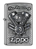 Widok z przodu zapalniczka Zippo chrom z częściami silnika