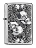 Widok z przodu kąt 3/4 zapalniczka Zippo emblemat z czaszkami otoczonymi różami