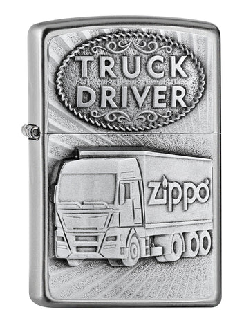 Widok z przodu zapalniczka Zippo chrom z ciężarówką Zippo