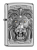 Widok z przodu kąt 3/4 zapalniczka Zippo emblemat z lwem z dziką grzywą