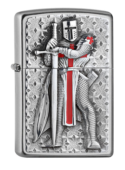Widok z przodu zapalniczka Zippo emblemat ze stojącym Templariuszem