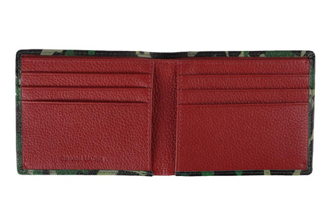Portfel na karty kredytowe zielone moro z czerwonym wnętrzem 8 przegródek