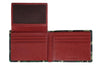 Widok z przodu portfel Zippo wzór moro otwarty z czerwoną skórą z otwartą klapką