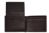 Widok z przodu portfel Zippo z brązowej skóry otwarty z klapką 