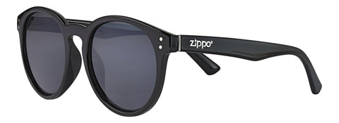 Widok z przodu 3/4 kątowe okulary przeciwsłoneczne Zippo okrągłe czarne z czarnymi soczewkami