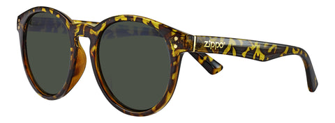 Widok z przodu 3/4 kątowe okulary przeciwsłoneczne Zippo okrągłe havana brązowe z zielonymi szkłami