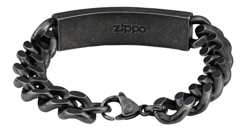 Bransoleta ze stali nierdzewnej z dużymi ogniwami i mostkiem pośrodku z logo Zippo