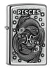 Widok z przodu kąt 3/4 zapalniczka Zippo Street Chrome z emblematem ryb i napisem Pisces