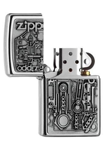  Zapalniczka Zippo emblemat z częściami silnika otwarta