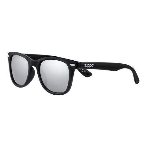 Okulary przeciwsłoneczne Front View 3/4 Angle Zippo Czarne, kwadratowe, szare lustrzane soczewki