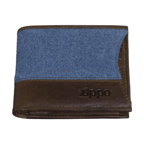 Zippo Wallet Widok z przodu Ciemnobrązowy Skóra i Denim z logo