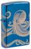 Widok z przodu 3/4 kąta zapalniczki Zippo High Gloss Blue 360 stopni Design z ośmiornicą Tylko online