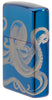 Widok z boku z przodu zapalniczka Zippo w kolorze niebieskim o wysokim połysku 360 stopni z Octopus Online Only