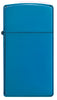 Widok z przodu zapalniczka Zippo Slim szafirowy niebieski model podstawowy