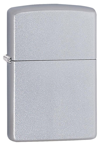 Widok z przodu kąt 3/4 zapalniczka Zippo Satin Chrome model podstawowy