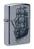 Widok z przodu pod kątem 3/4 Zapalniczka Zippo Street Chrome Statek piracki z czaszką Tylko online
