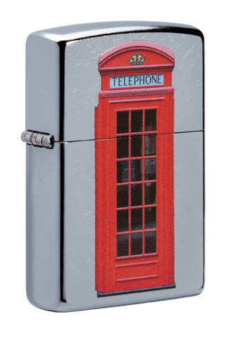Widok z przodu Zapalniczka Zippo pod kątem 3/4, czerwona budka telefoniczna z Londynu tylko online