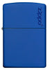 Widok z przodu zapalniczka Zippo Royal Blue Matte model podstawowy z logo Zippo