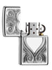 Zippo Lighter Highly Polished Chrome with Antique Heart Emblem Online Only Otwarte bez płomienia