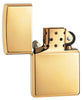 Widok z przodu zapalniczka Zippo High Polished Brass model podstawowy otwarta 