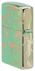 Widok z boku na tył zapalniczki Zippo 360 stopni design w wysokim połysku zieleni z wieloma gekonami