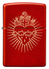 Zippo Feuerzeug Frontansicht Metallic Rot mit dem Heiligsten Herzens Jesu eingraviert