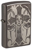 Zippo Feuerzeug Frontansicht Fotoabbildung mit Kreuz verziert mit Totenschädel und Rosen