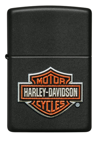 Zapalniczka Zippo z widokiem z przodu Harley-Davidson® Black Matte with Texture Print Logo Tylko online