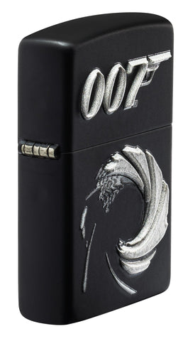 Kąt widzenia z przodu Zapalniczka Zippo James Bond 007 czarna matowa z logo Texture Print Tylko online