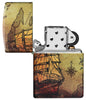 Widok z przodu zapalniczka Zippo White Matte 540° Color Image z piracką mapą i statkiem otwarta