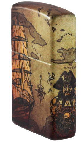 Widok z boku zapalniczka Zippo White Matte 540° Color Image z piracką mapą i statkiem
