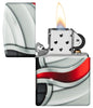 Widok z przodu zapalniczka Zippo White Matte Color Image 540 stopni z płomieniem Zippo otwarta z płomieniem