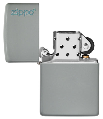 Zapalniczka Zippo Flat Grey model podstawowy szary matowy z logo Zippo otwierana bez płomienia
