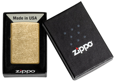 Zapalniczka Zippo model podstawowy mosiądz kruszony w otwartym pudełku upominkowym